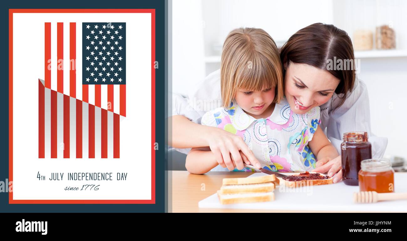 Family Independence Day with USA flag Stock Photo
