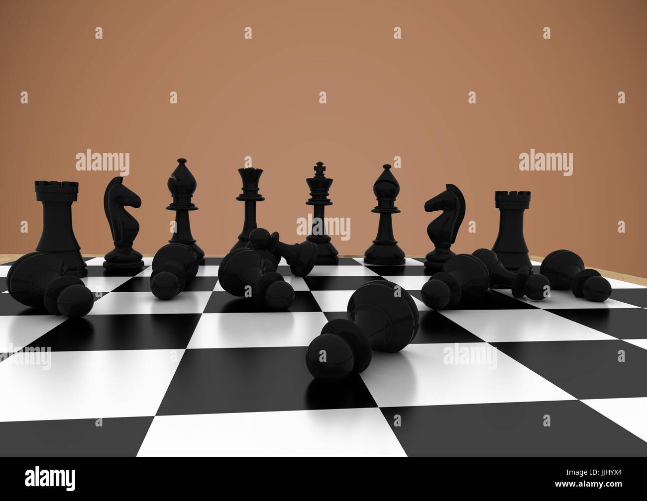 Strategic Game Of Chess 3d Rendered Chess Board And Clock On Blue