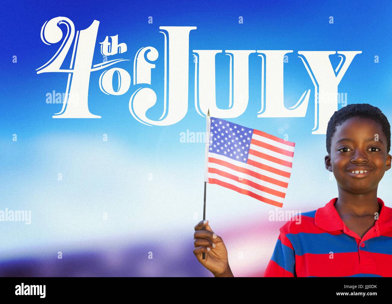 Children holding an american flag for the 4th of July Stock Photo