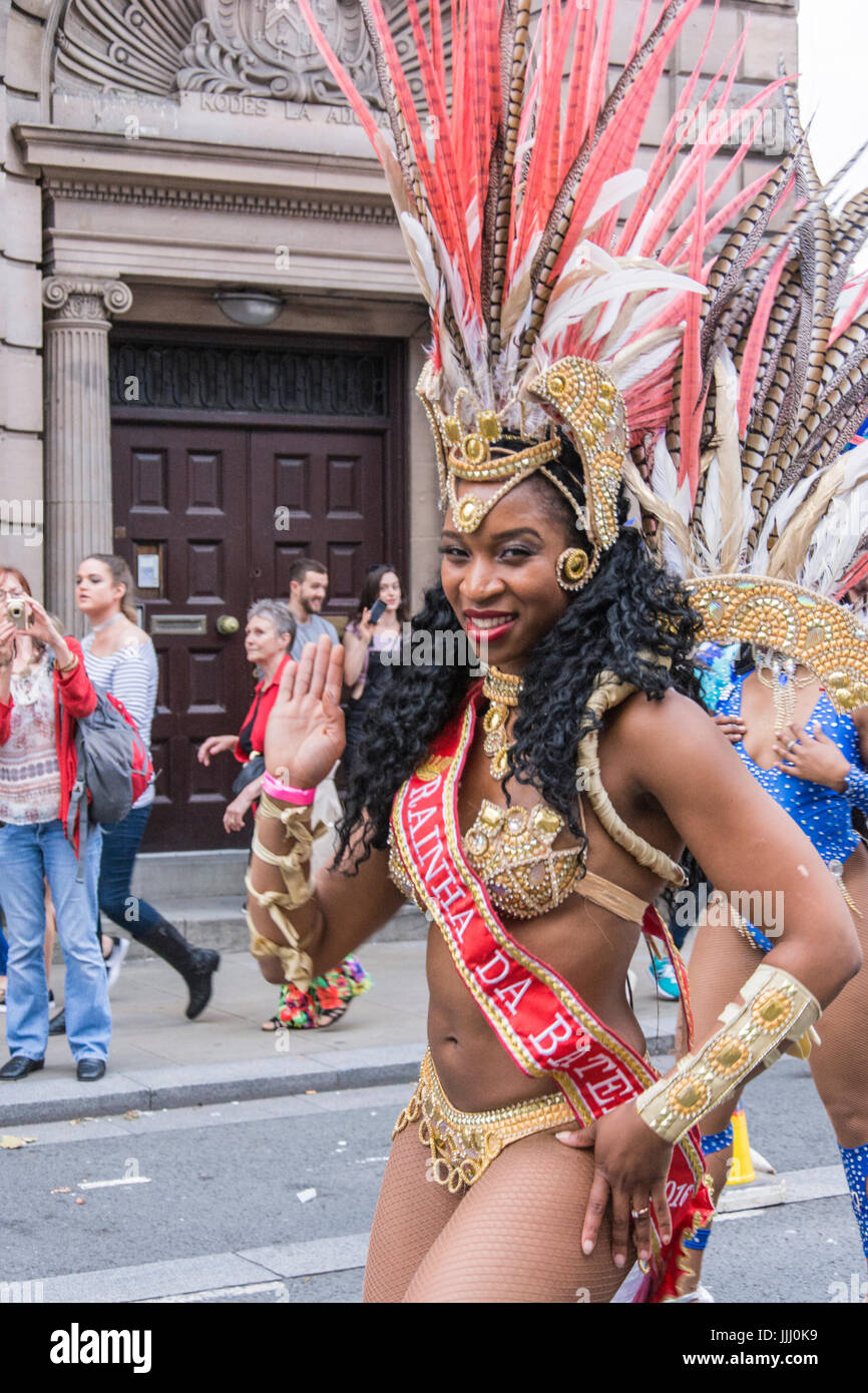 Brazilica, the UK's only Brazilian Festival and Samba Carnival has taken  place in Liverpool on Saturday, July 15, 2017. Samba bands and dancers  Stock Photo - Alamy
