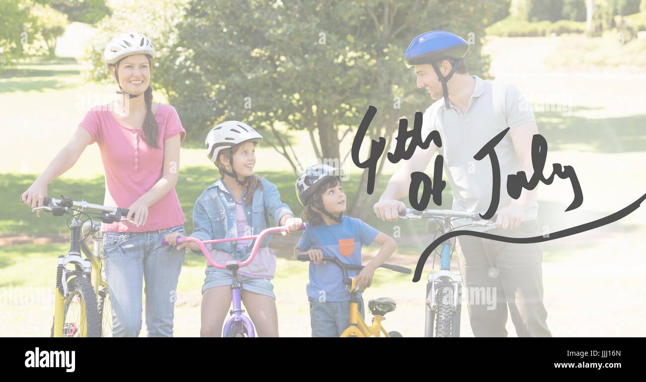Family bicycling for the 4th of July Stock Photo