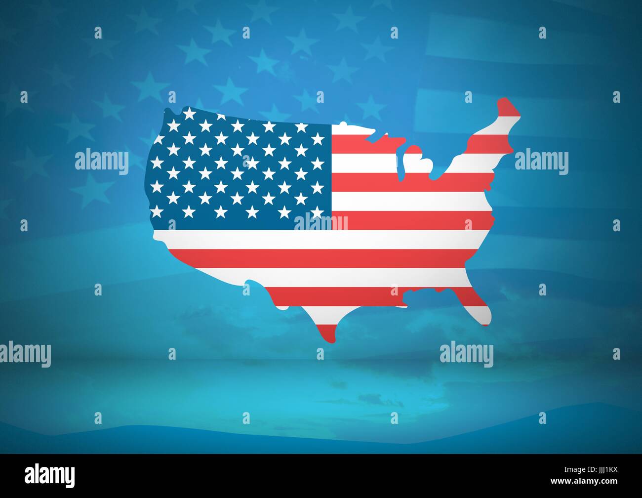 USA map covered by 3d american flag Stock Photo