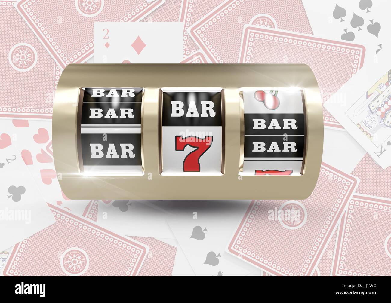 3D casino slot machine in front of playing cards Stock Photo Alamy