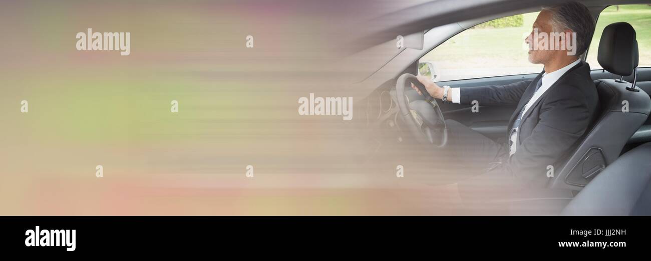Man in car with transition copy space  effect Stock Photo