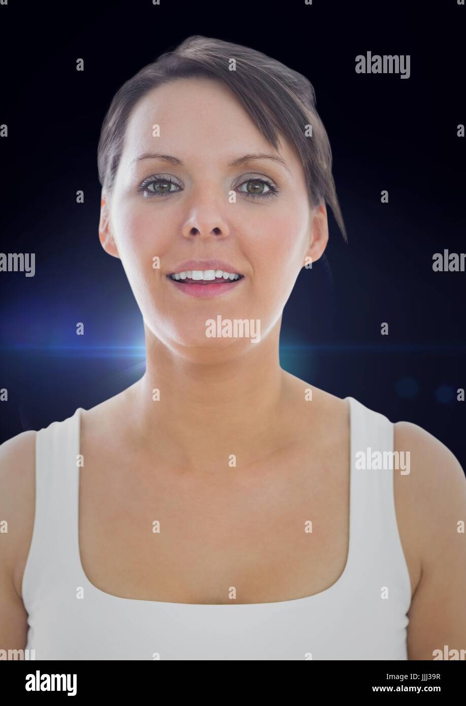 Woman in tank top against blue flare Stock Photo