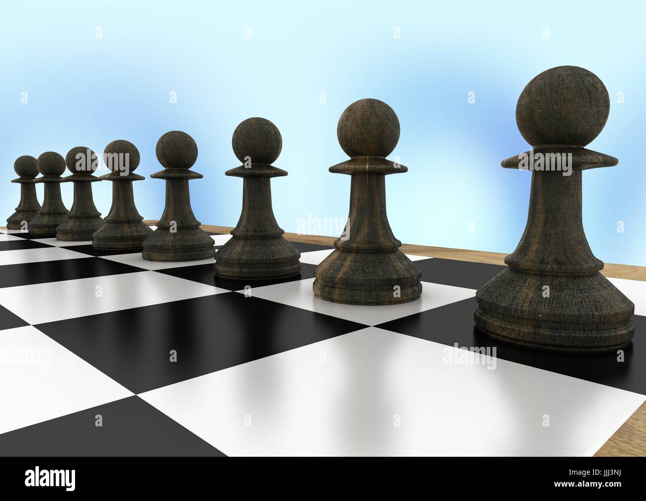 3d Chess pieces against blue abstract background Stock Photo