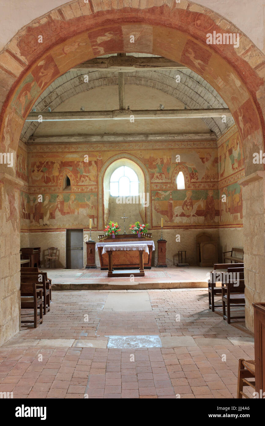 France, Cher (18), Brinay, église St Aignan et ses fresques // France, Cher, Brinay, the frescoes of the Church St Aignan. Stock Photo