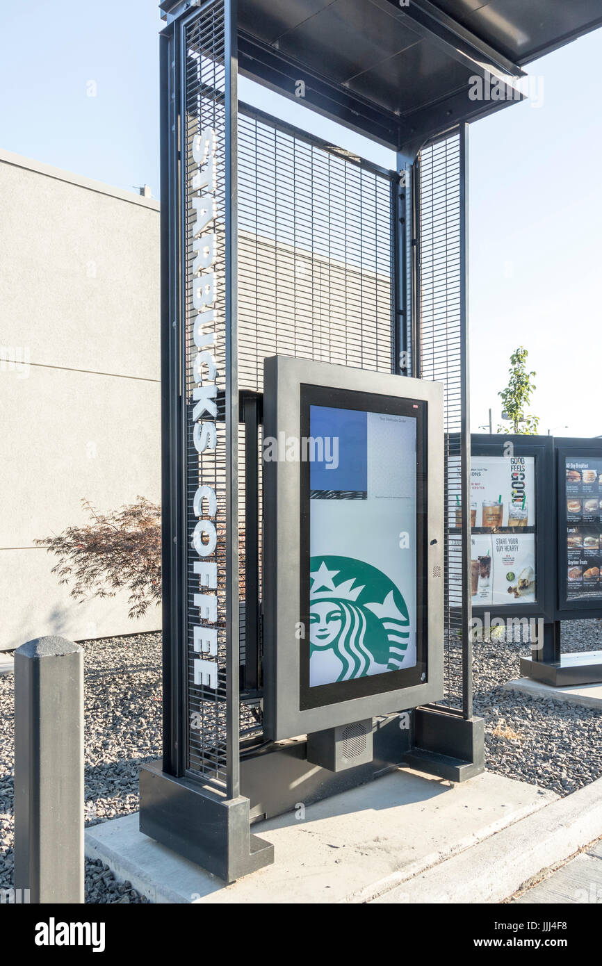 Starbucks drive-thru ordering stand Stock Photo
