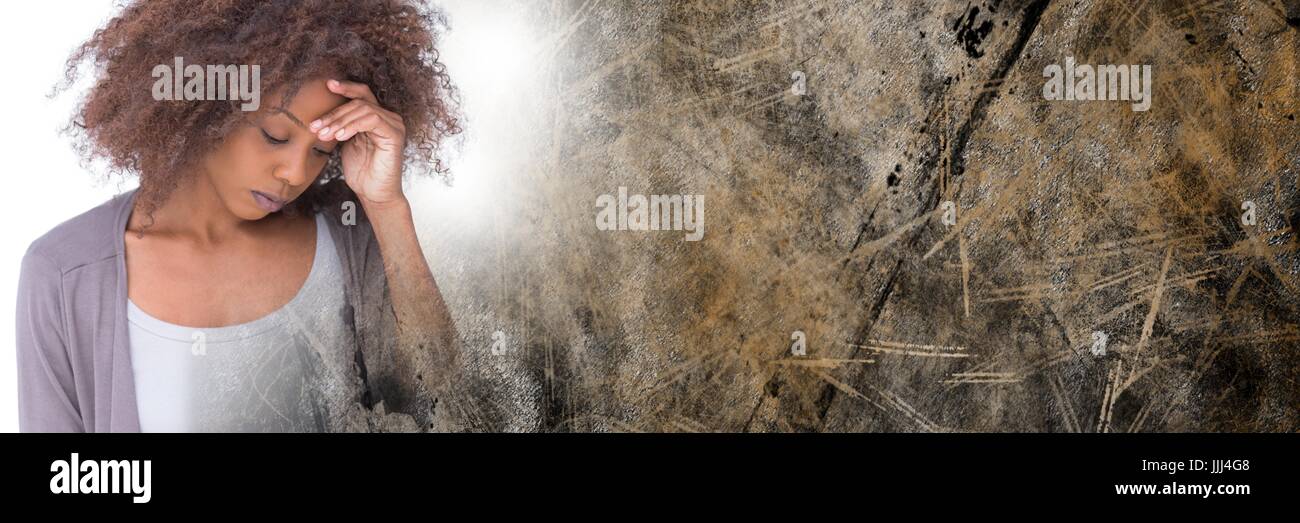 Frustrated woman and brown grunge copy space transition Stock Photo