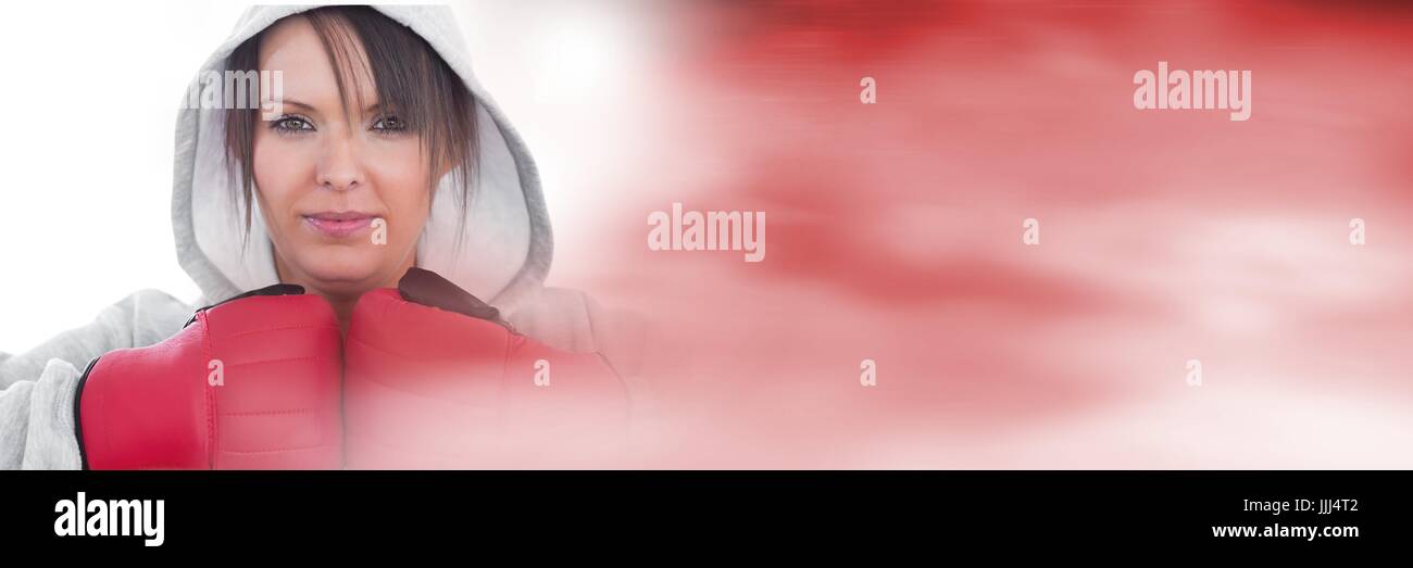Boxer fighter woman with red transition and copy space Stock Photo