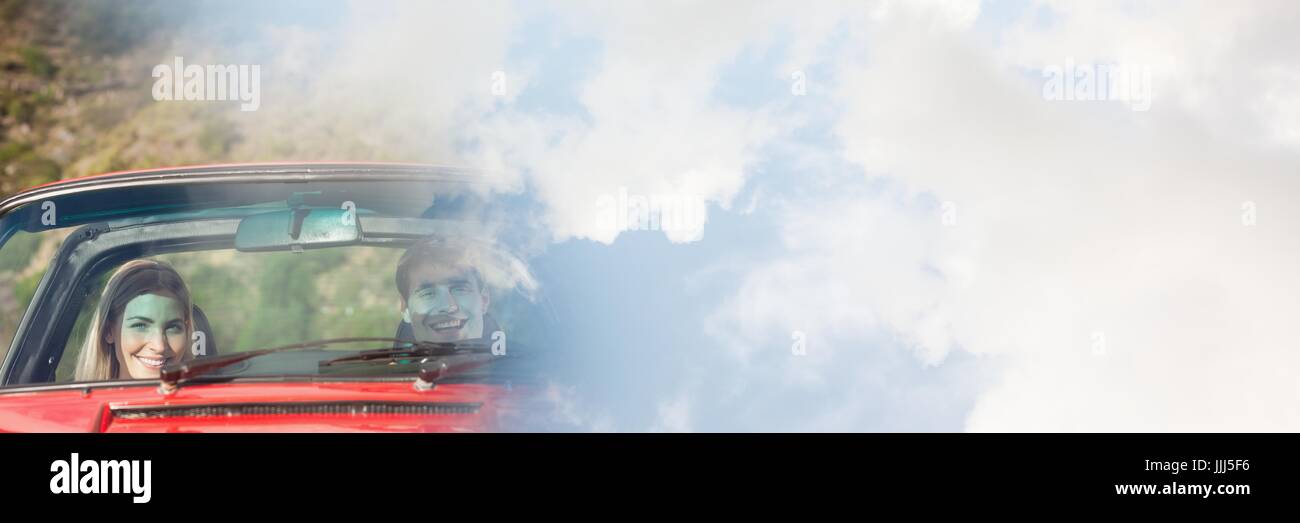 Couple in car with transition effect and copy space Stock Photo