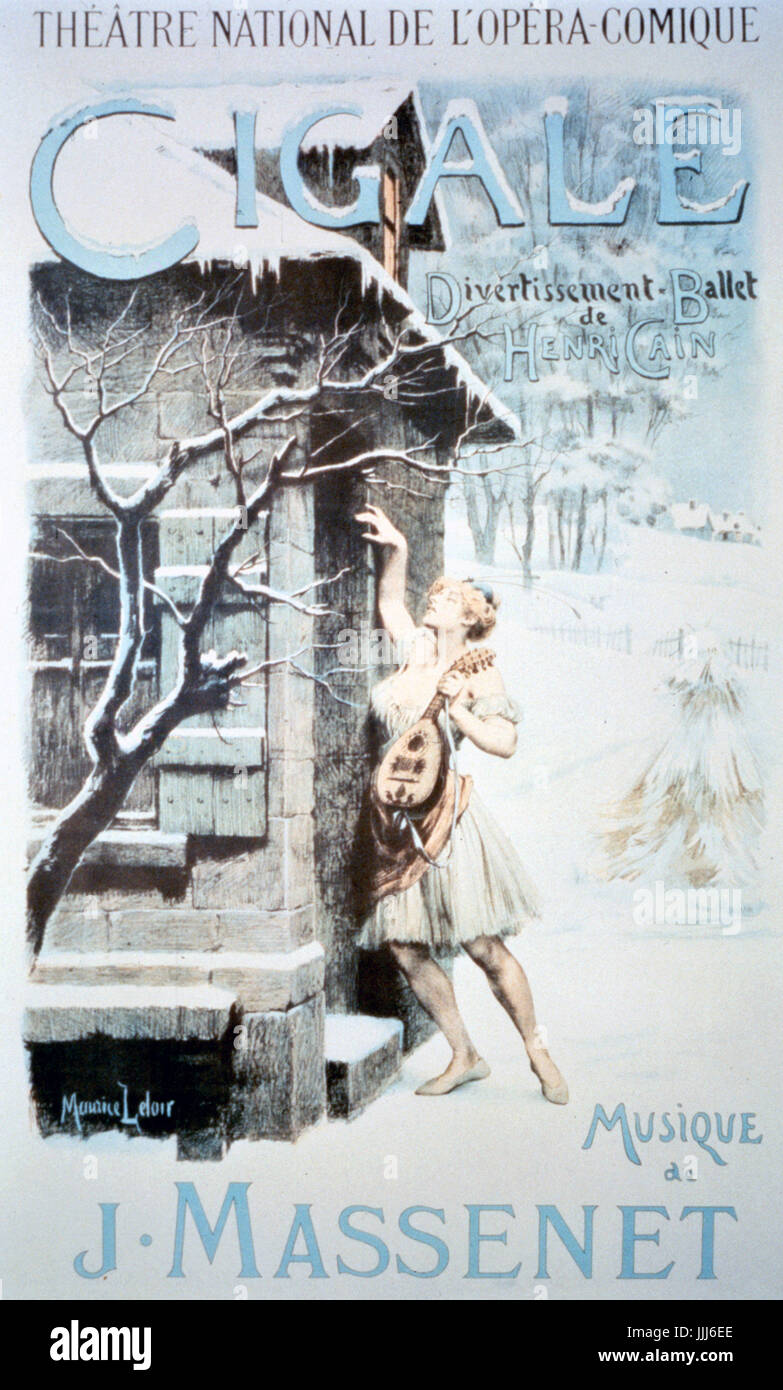 Cigale, ballet by Jules Massenet (1842 - 1912) choreographed by Henri Cain at the Theatre Nationale de l'Opera Comique. Poster designed by Maurice Leloir (1853 - 1940) Stock Photo