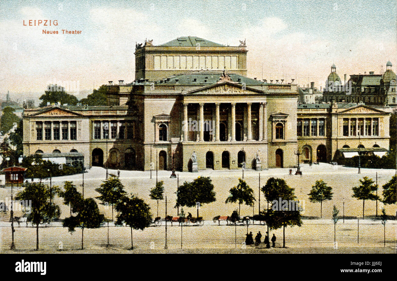 'Das neues Theater' in Leipzig, 19th century drawing ('The new theatre', opera house). Stock Photo