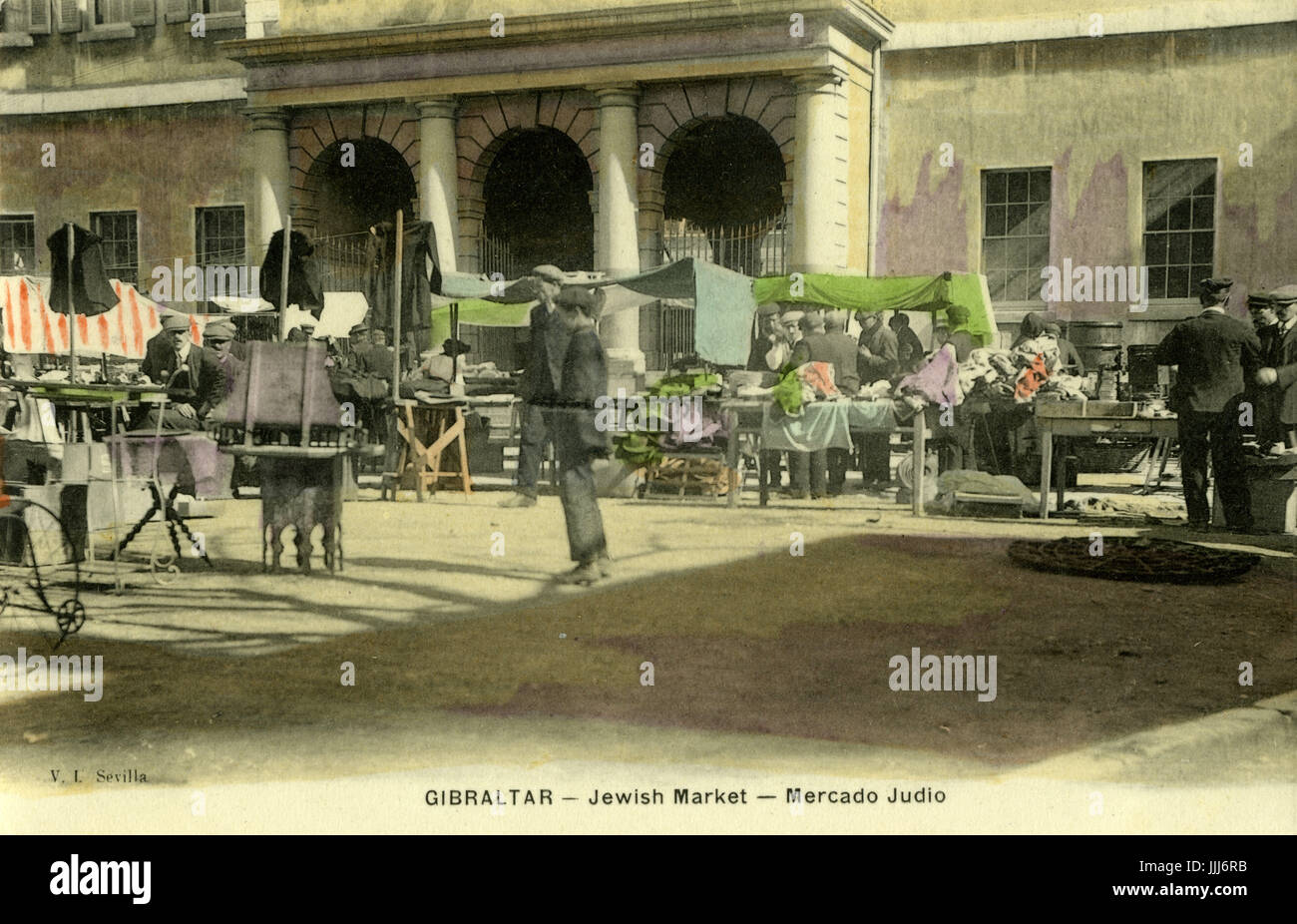 Gibraltar Jewish Market. Caption reads:  'Mercado Judio'.  Postcard source Stock Photo