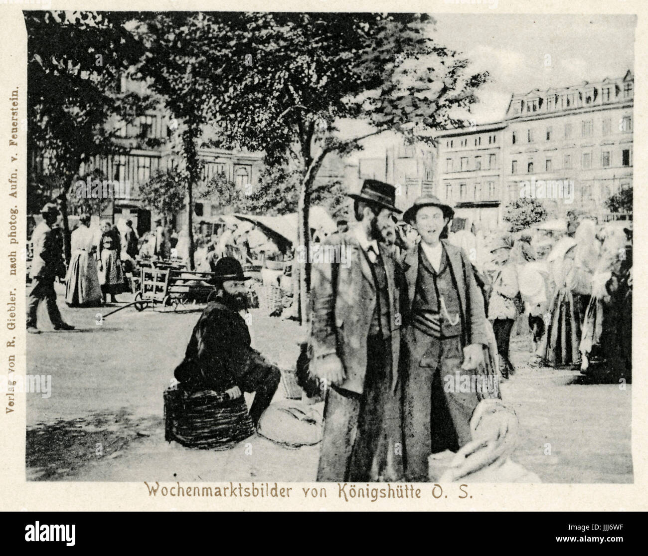 Chorzow (Konigshutte) Jews in weekly market . Early 20th century. Caption reads:  Wochenmartsbilder von Konigshutte. Southern Poland. Photograph by Feuerstein. Stock Photo