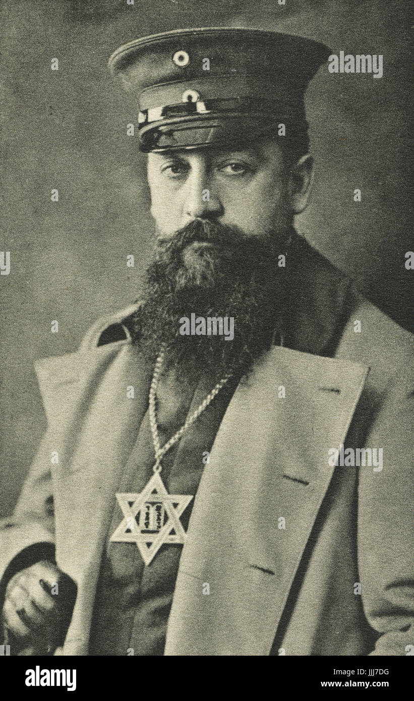 German Jewish Field Chaplain in World War I, wearing a large Star of David on a chain. Stock Photo