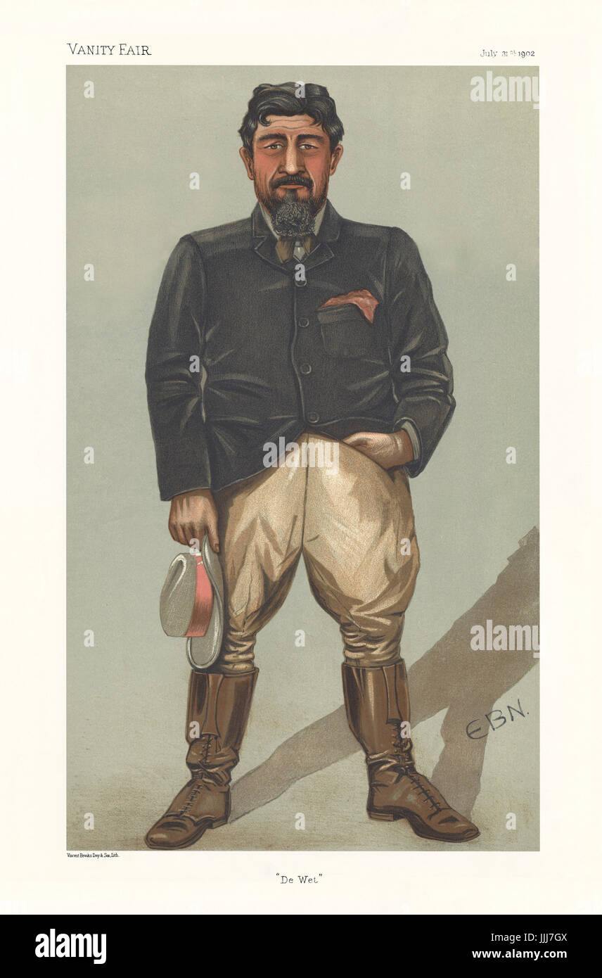 General Christiaan Rudolf de Wet - portrait standing. Vanity Fair caricature by EBN (real name Eardley Norton). Caption reads 'De Wet', dated 31 July 1902. (Lithograph by Vincent Brooks, Day & Son) CdW: Boer general, rebel leader and politician: 7 October 1854 – 3 February 1922. Stock Photo