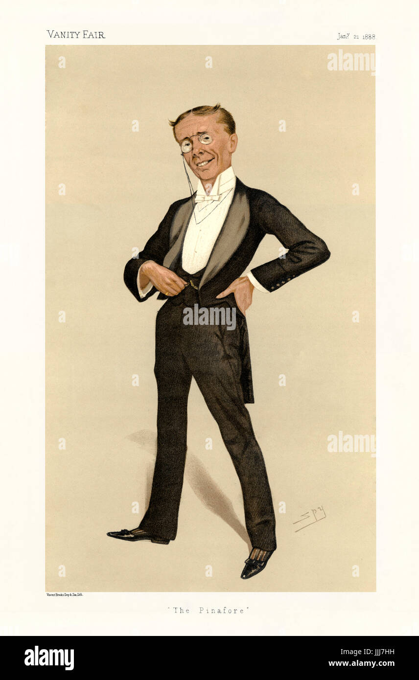 George Grossmith - portrait standing. Vanity Fair caricature by Spy (real name Sir Leslie Matthew Ward 21 November 1851 – 15 May 1922). Caption reads 'The Pinafore', dated 21 January 1888. (Lithograph by Vincent Brooks, Day & Son) GG: English comedian, writer and composer: 9 December 1847 – 1 March 1912. Stock Photo