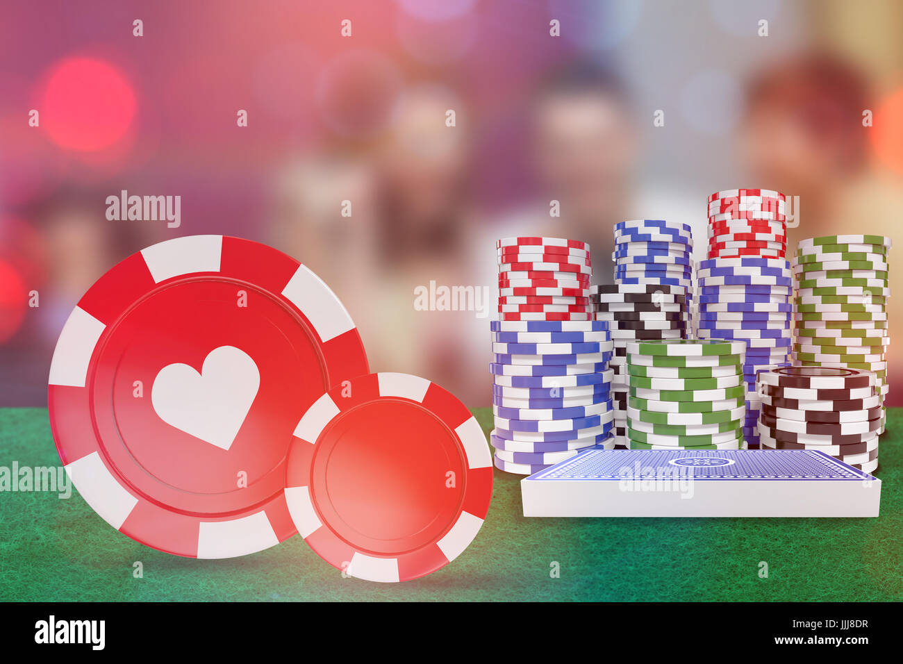 Composite image of vector 3d image of red casino token with hearts symbol Stock Photo