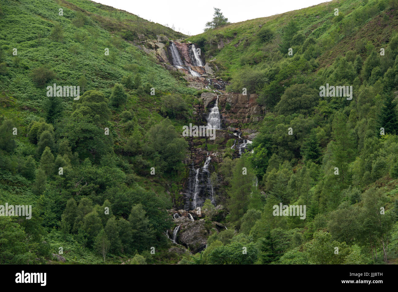 The impressive Rhiwargor Waterfalls near Lake Vyrnwy in Wales Stock
