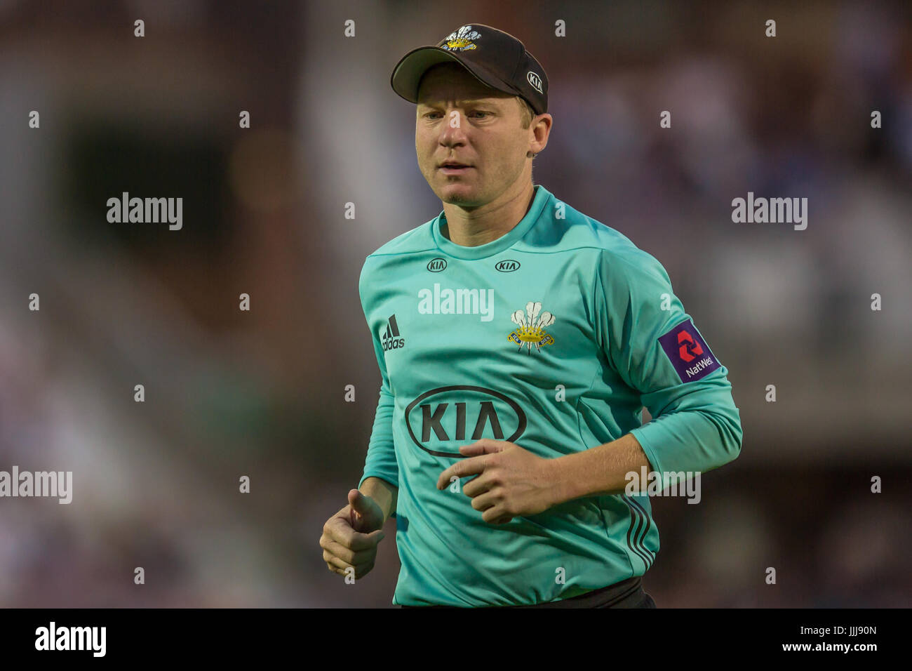 London, UK. 19 July, 2017. Surrey captain Gareth Batty in the field for Surrey against Essex in the NatWest T20 Blast match at the Kia Oval. David Rowe/Alamy Live News Stock Photo