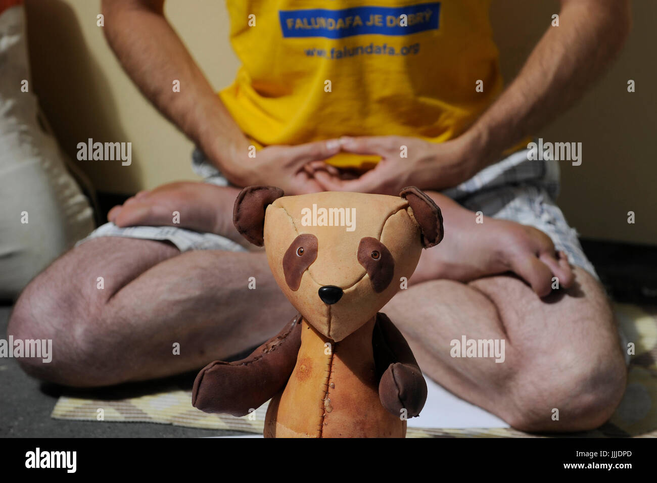 Prague, Czech Republic. 20th July, 2017. Falun Gong practitioner commemorates the 18th anniversary of their persecution in China in front of the Chinese Embassy building in Prague, Czech Republic, on July 20, 2017. Picture shows the one of pandas from silicone which imitates human skin, created by artist Barbora Balkova, symbolize thousands victims of organ trafficking in China. Credit: Ondrej Deml/CTK Photo/Alamy Live News Stock Photo