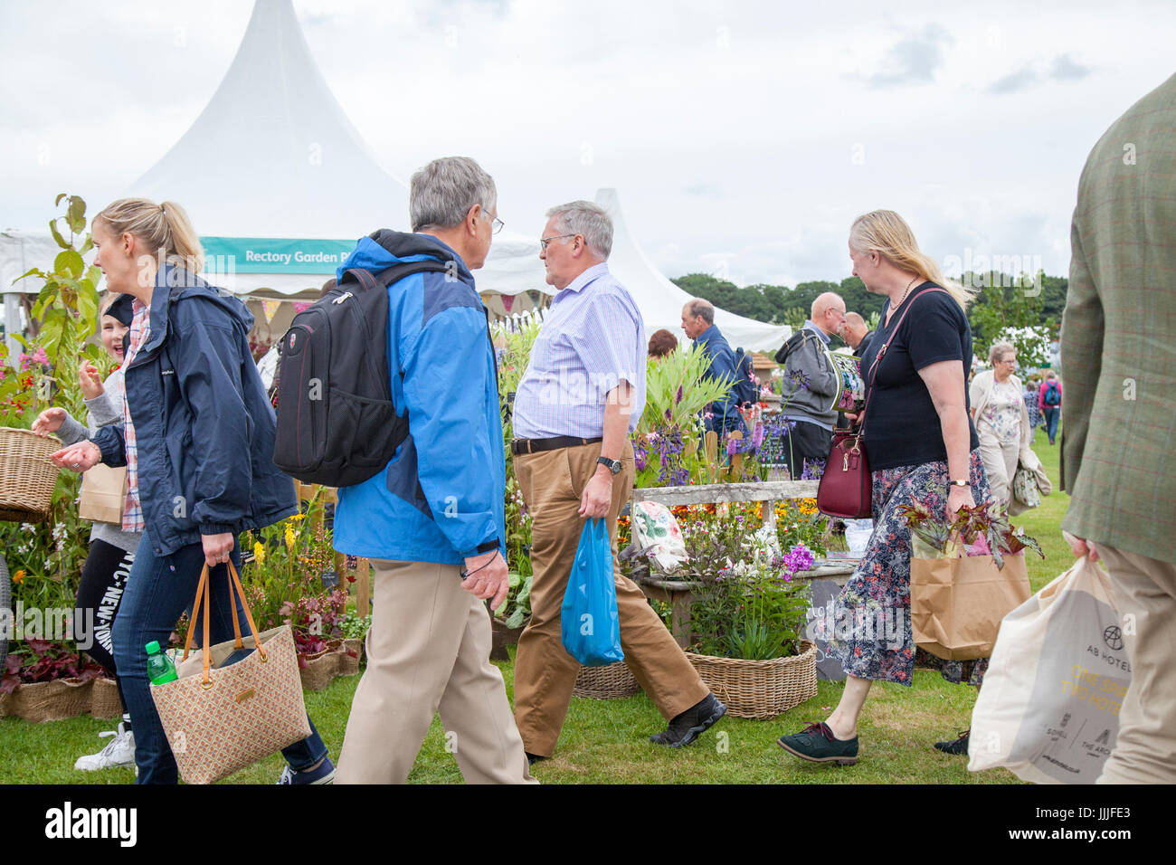 Knutsford, Cheshire. 20th July, 2017. Visitors and Exhibitors at the RHS Flower Show held at Tatton Park. The “garden party of the north”, first began in 1999 by the Royal Horticultural Society is getting underway at Tatton Park today as the RHS Flower Show opens its floral extravaganza to the general public. Credit; MediaWorldImages/AlamyLiveNews. Stock Photo