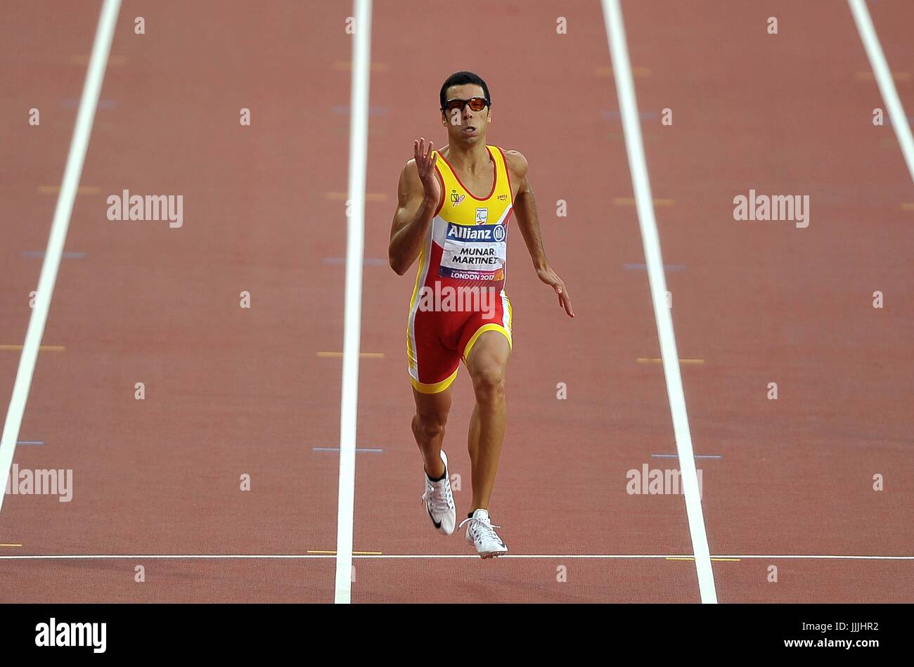 Stratford, UK. 20th Jul, 2017. Joan Munar Martinez (ESP) in the mens T12 200m. World para athletics championships. London Olympic stadium. Queen Elizabeth Olympic park. Stratford. London. UK. 20/07/2017. Credit: Sport In Pictures/Alamy Live News Stock Photo