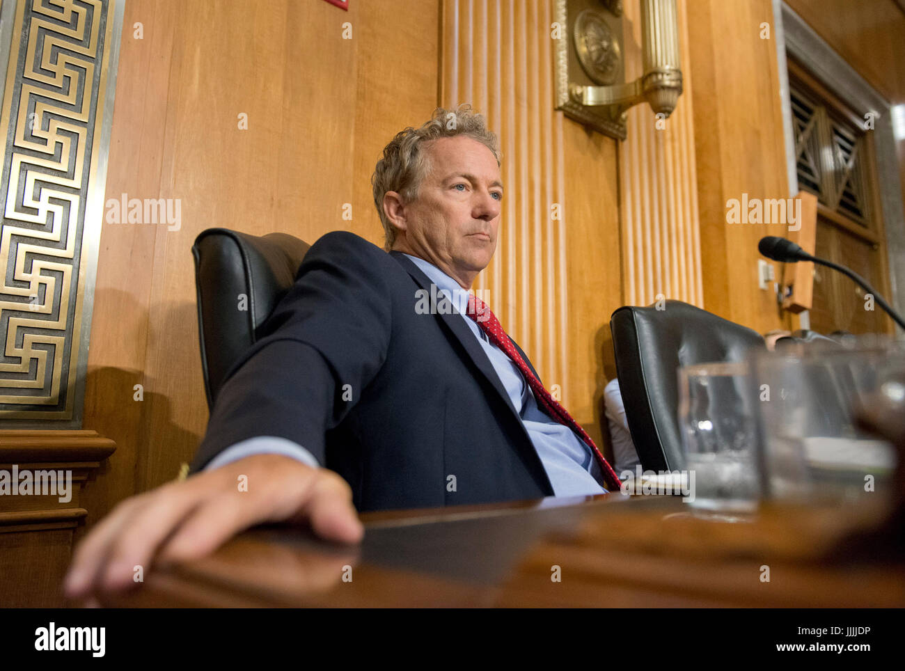 United States Senator Rand Paul (Republican of Kentucky) listens as the