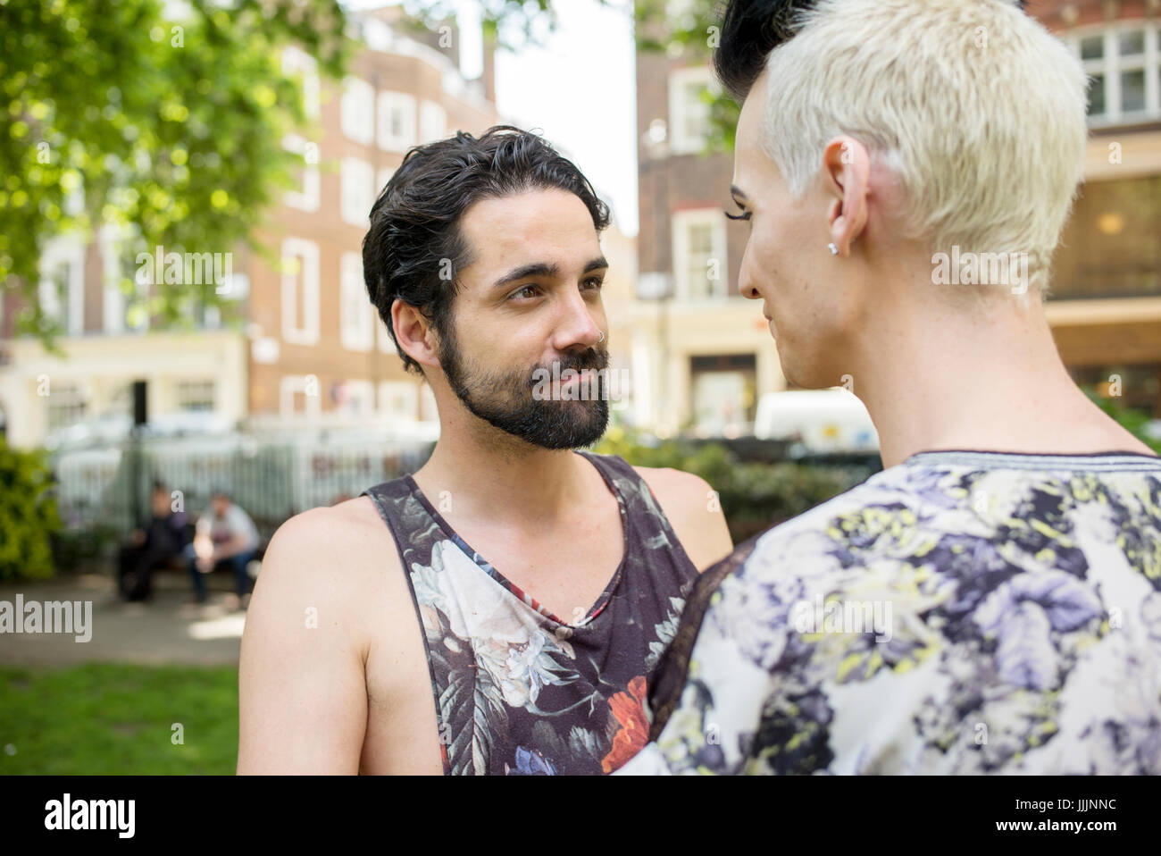 A gay couple enjoy a day out in London. Stock Photo