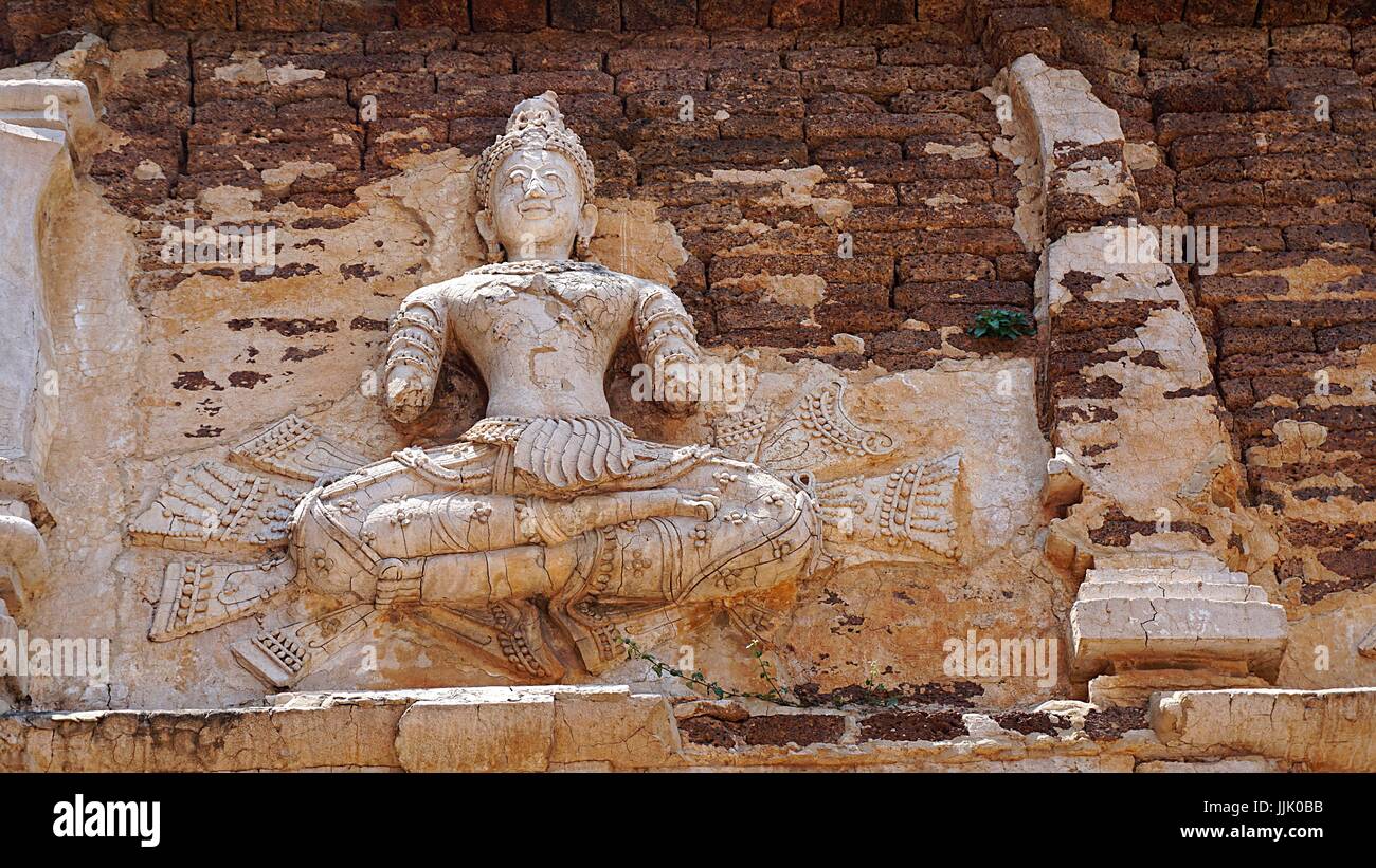 Old stuccos in Wat Ched Yot, Chiang Mai, Thailand. Stock Photo
