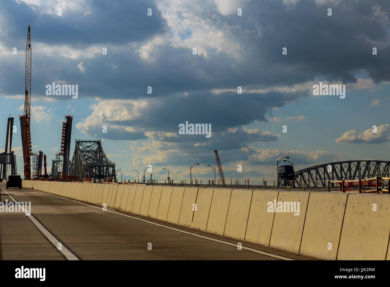 Pylons building a bridge site of under construction Bridge Stock Photo