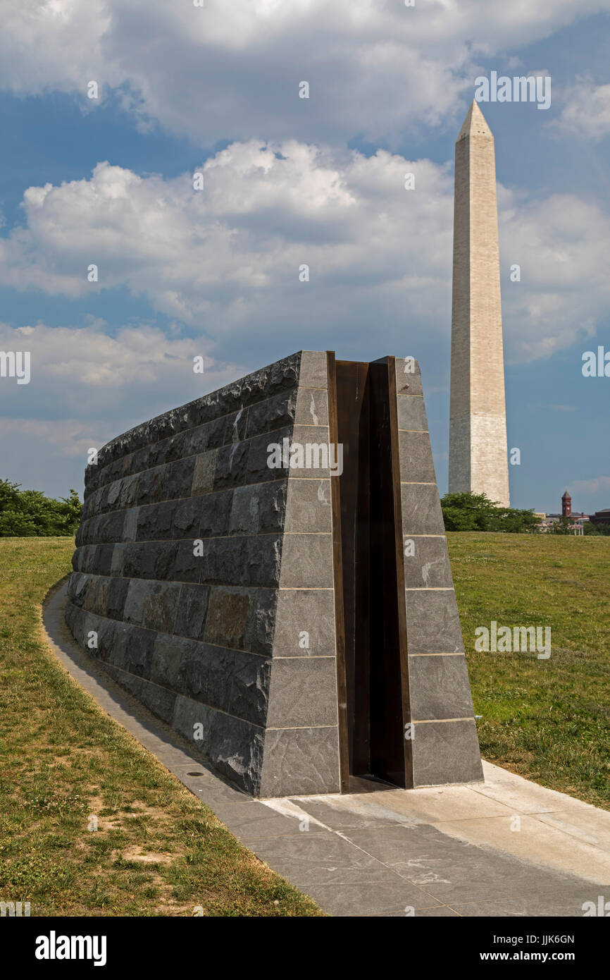 Washington, DC - A flood control barrier on the National Mall. The barrier will protect downtown Washington from flood waters coming from the Potomac  Stock Photo