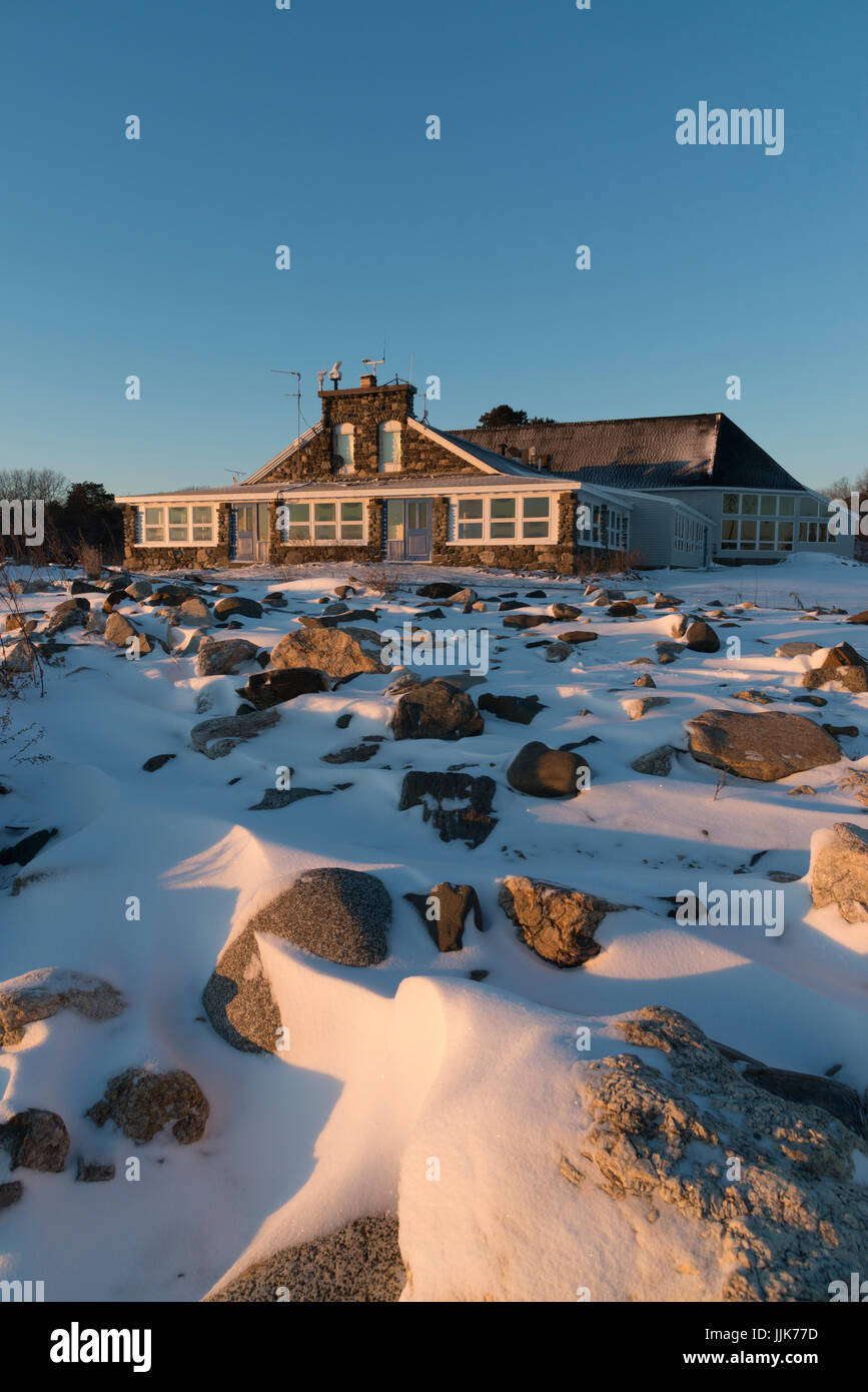 Seacoast Science Center at Odiorne State Park in winter after snow storm, Rye, New Hampshire, USA Stock Photo