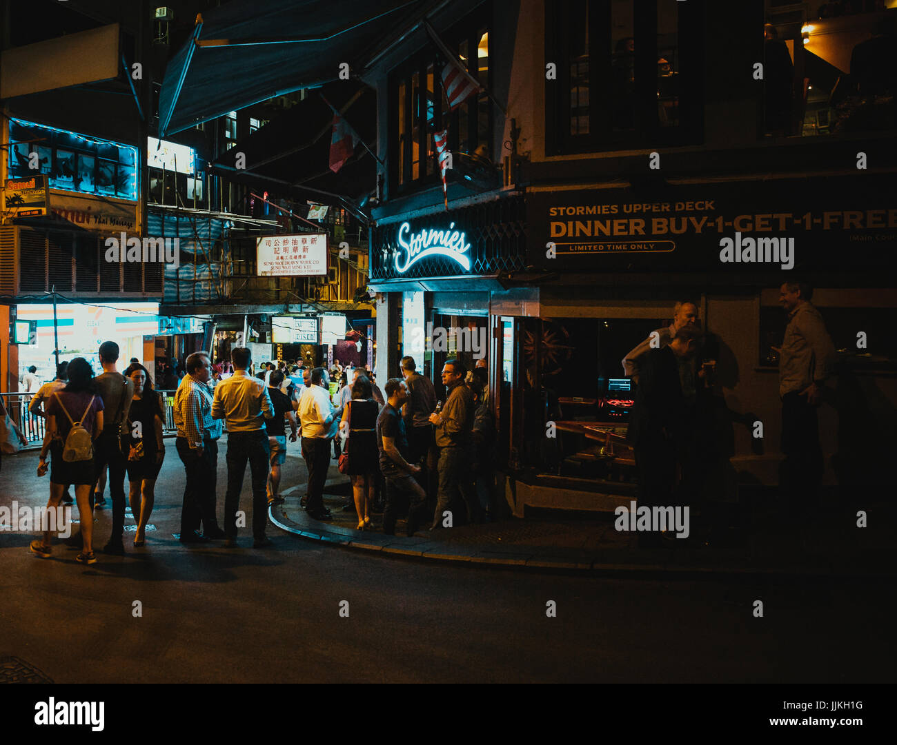 July 14, 2017, Lan Kwai Fong, Hong Kong, China : Business people meet at bar on happy hour Stock Photo