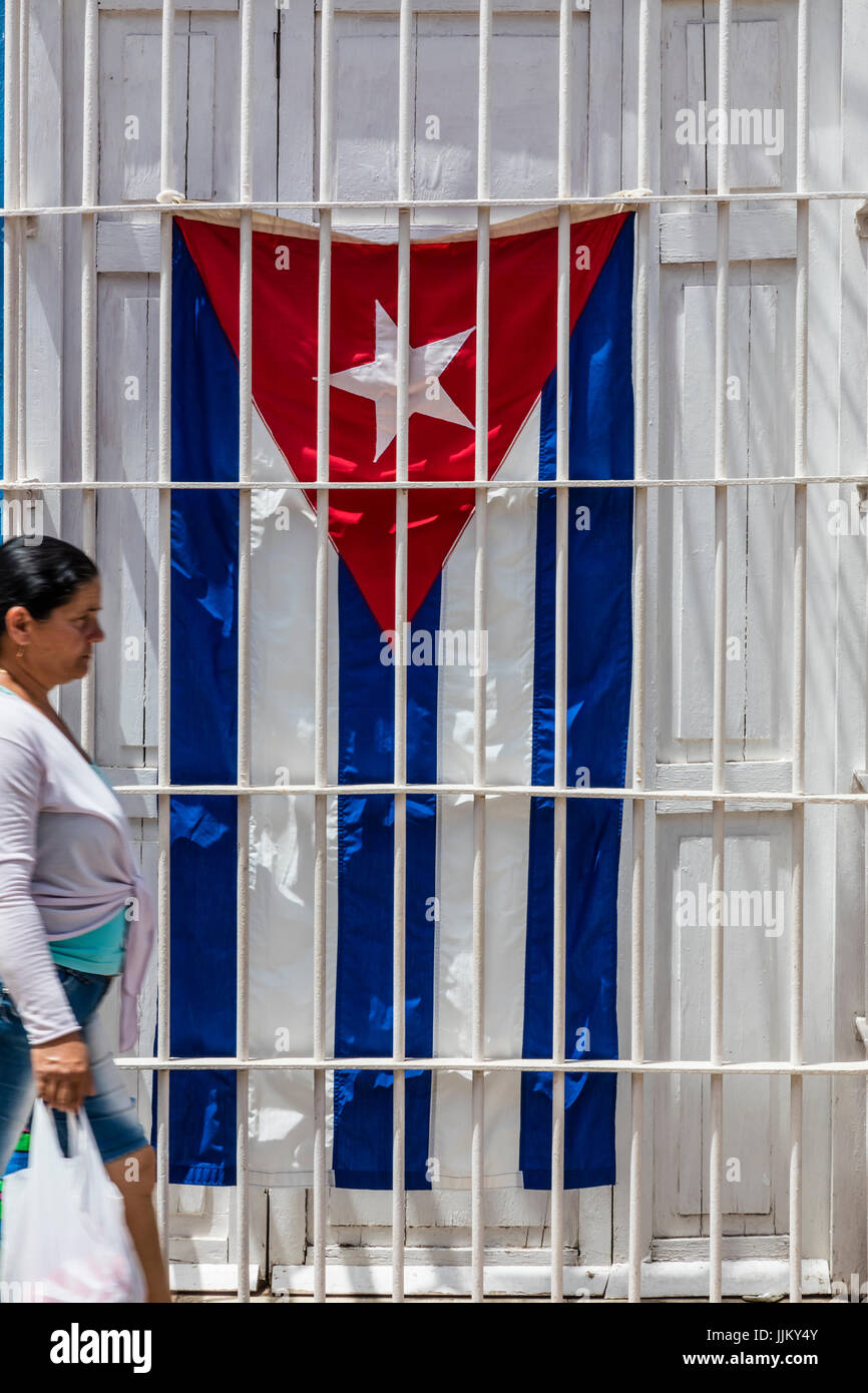 A CUBAN FLAG on display - TRINIDAD, CUBA Stock Photo