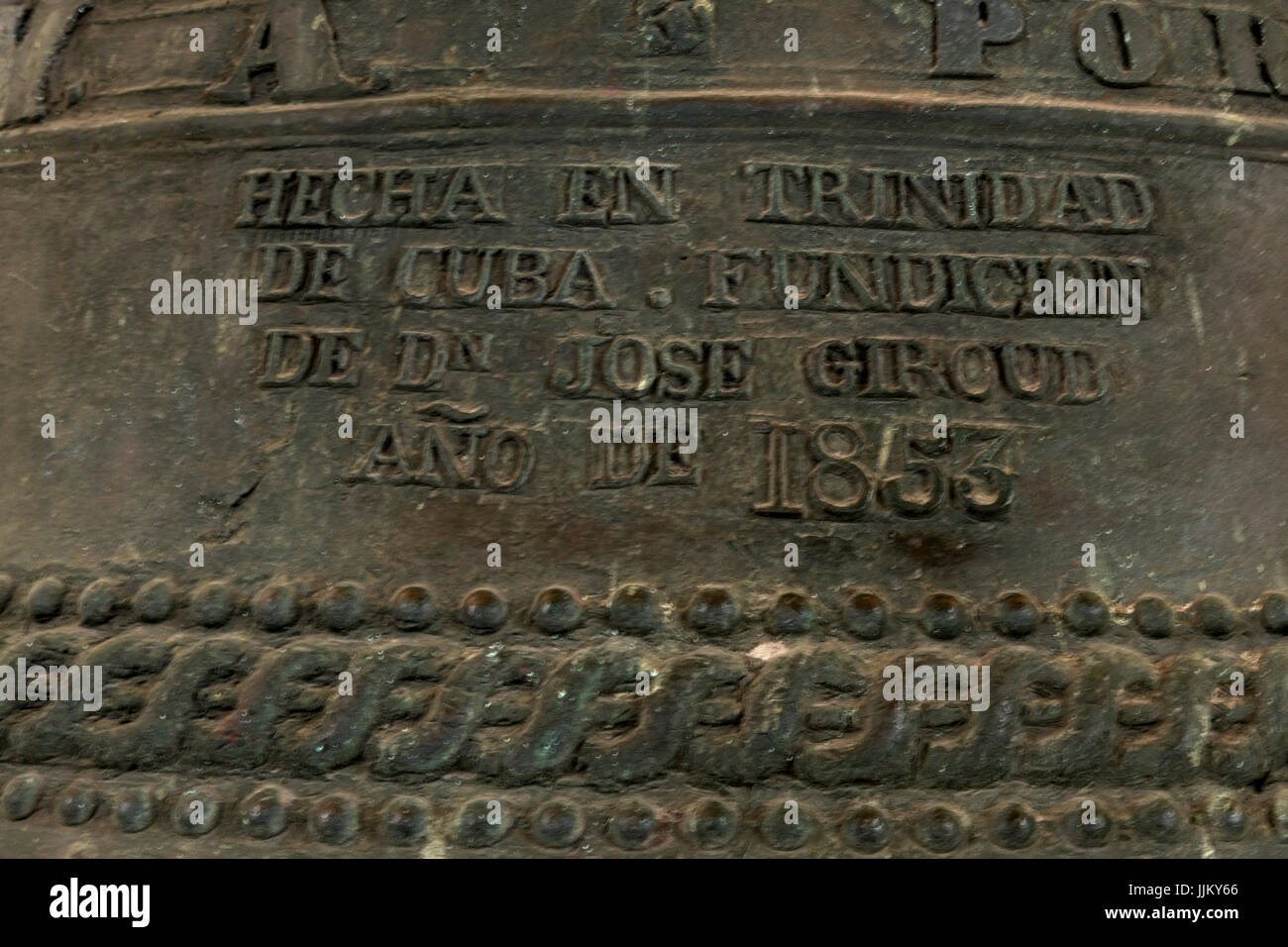 1855 Bell inside the MUSEO NACIONAL DE LA LUCHA CONTRA BANDIDOS - TRINIDAD, CUBA Stock Photo