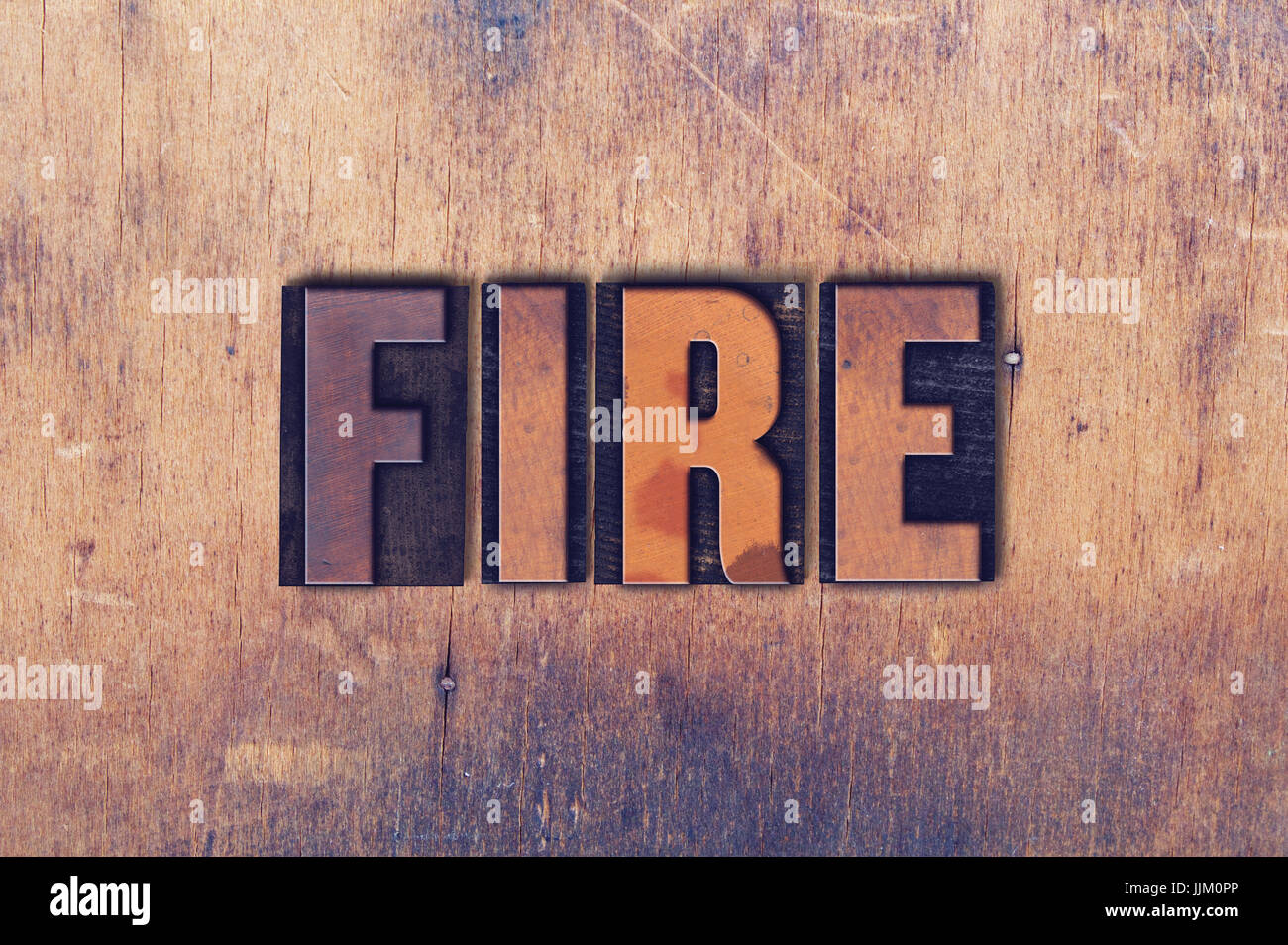 The word Fire concept and theme written in vintage wooden letterpress ...