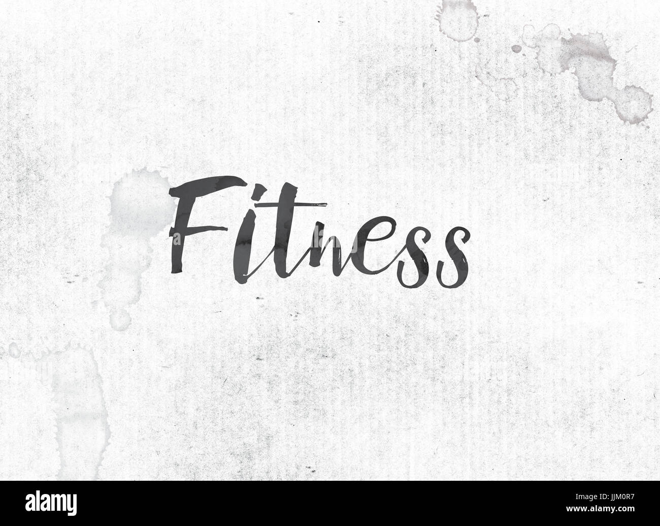The word Fitness concept and theme painted in black ink on a watercolor ...