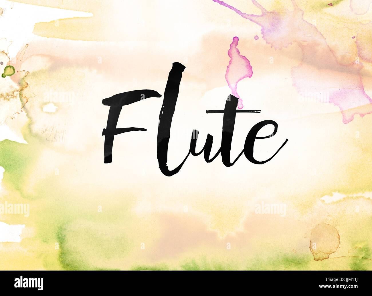 The word Flute concept and theme written in black ink on a colorful