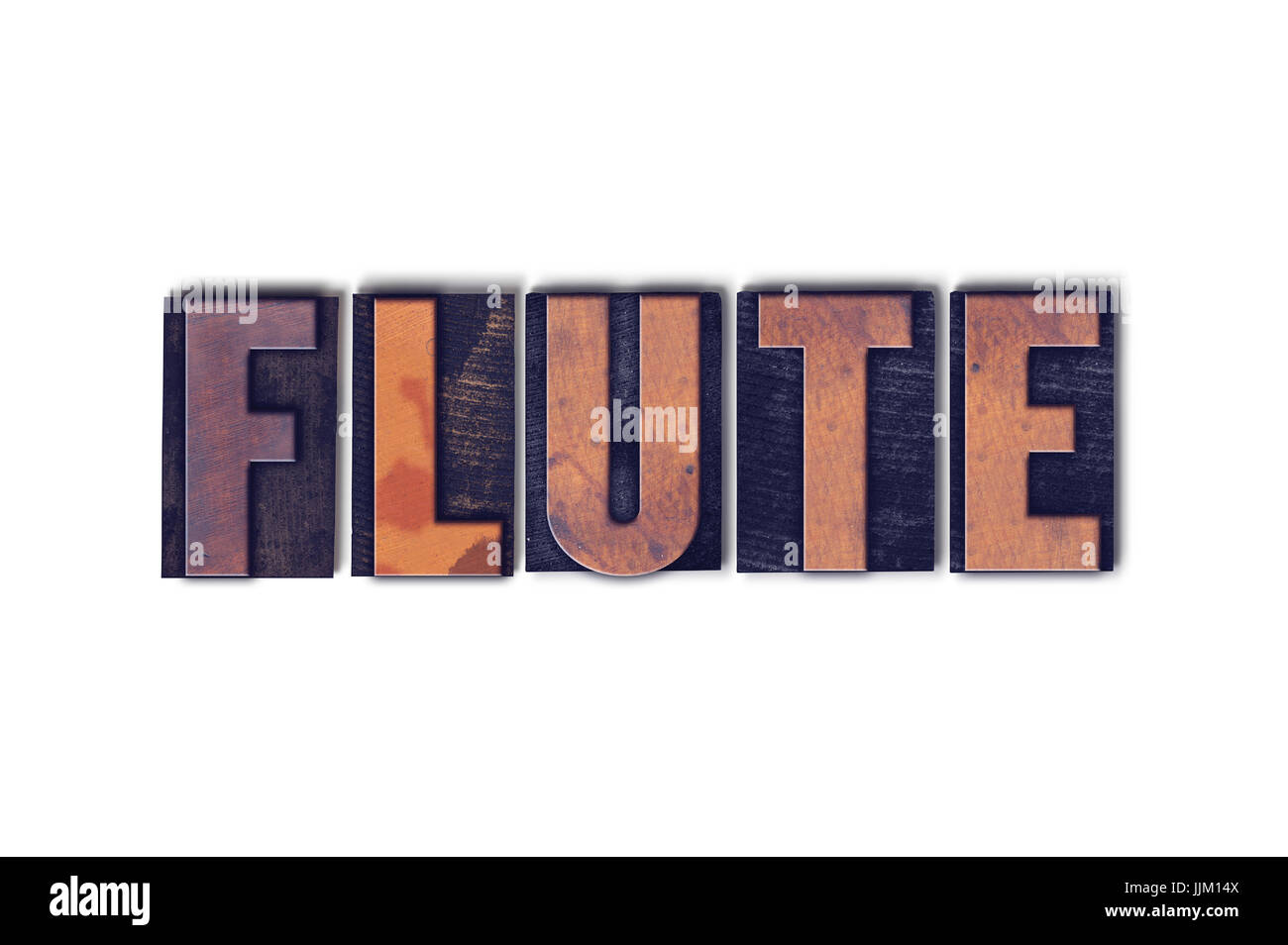 The word Flute concept and theme written in vintage wooden letterpress
