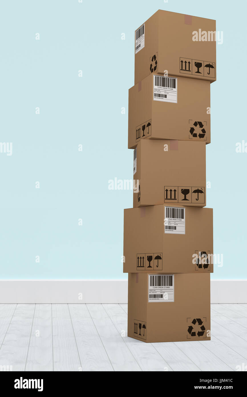 Composite image of heap of cardboard boxes on white background Stock ...