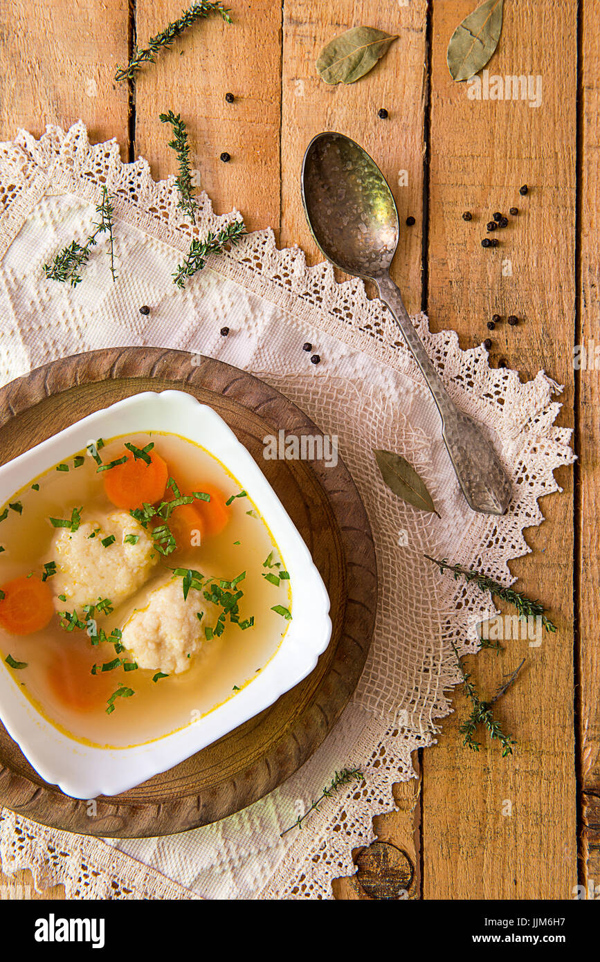 Delicious chicken broth soup Stock Photo