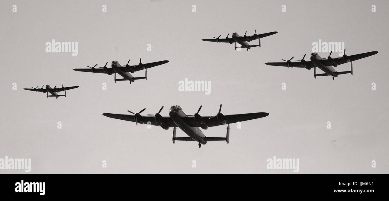 Avro Lancaster flying in formation to target, World war two Stock Photo