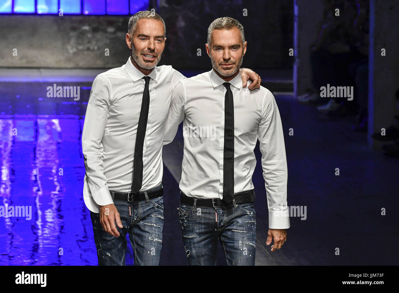 Designers Dean and Dan Caten on the catwalk at the Dsquared² show ...