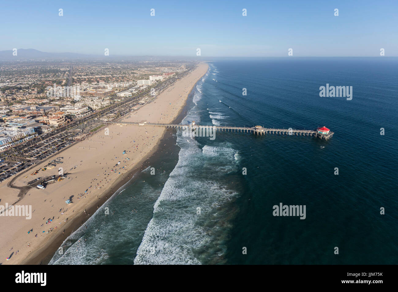 Aerial view of Huntington Beach Pier in Orange County, California