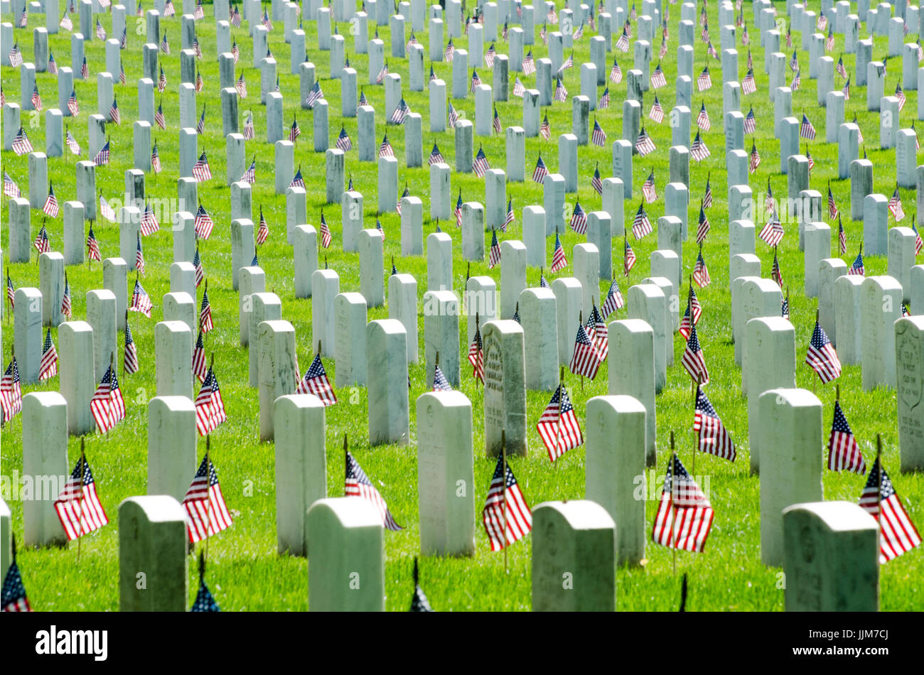 Small American Flags Decorate Each Grave For Memorial Day At Stock