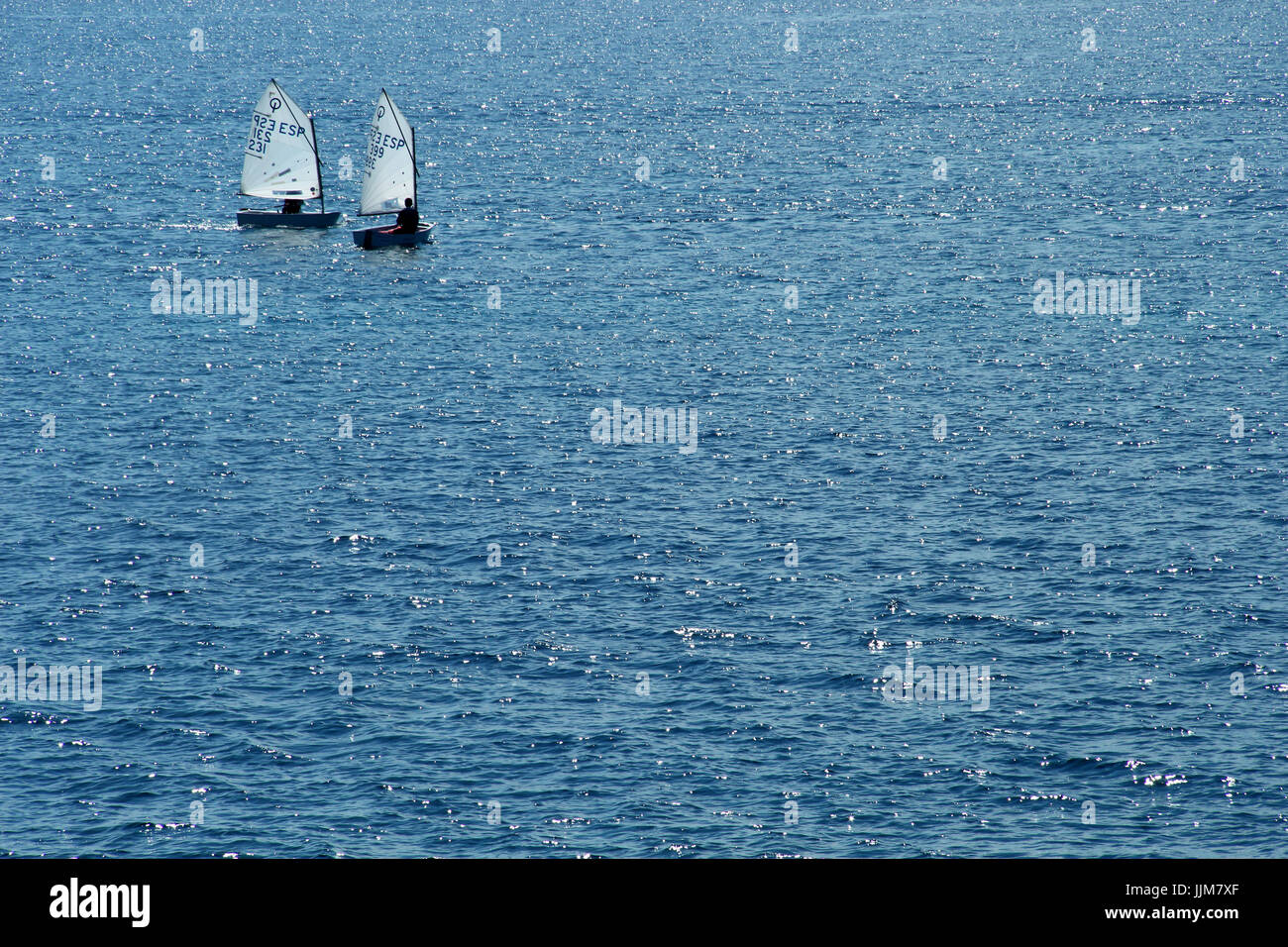 Two small sailing boots, Mediterranian Sea Stock Photo