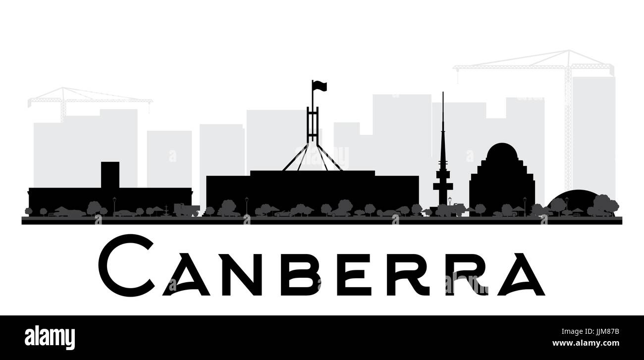 Canberra City skyline black and white silhouette. Vector illustration. Simple flat concept for tourism presentation, banner, placard or web site. Stock Vector