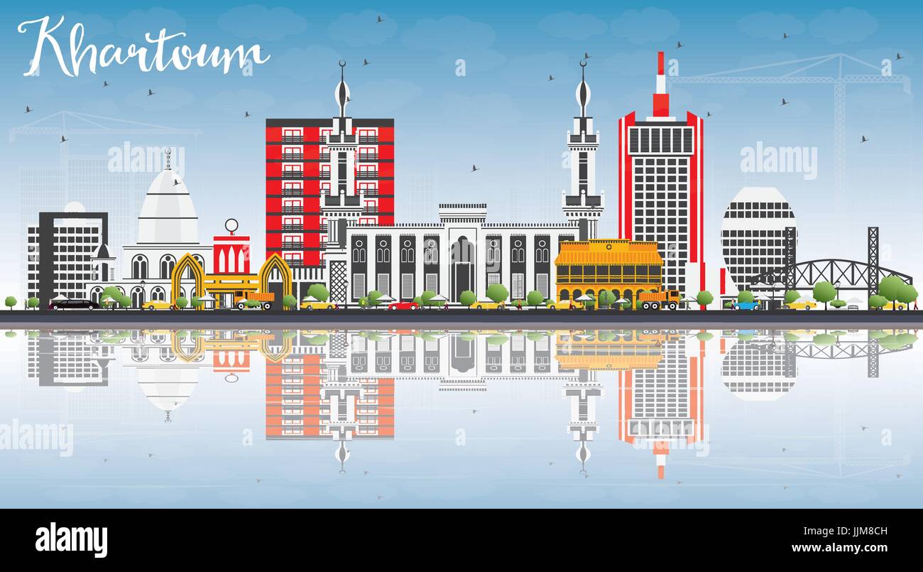 Khartoum Skyline with Gray Buildings, Blue Sky and Reflections. Vector Illustration. Business Travel and Tourism Concept with Historic Architecture. Stock Vector